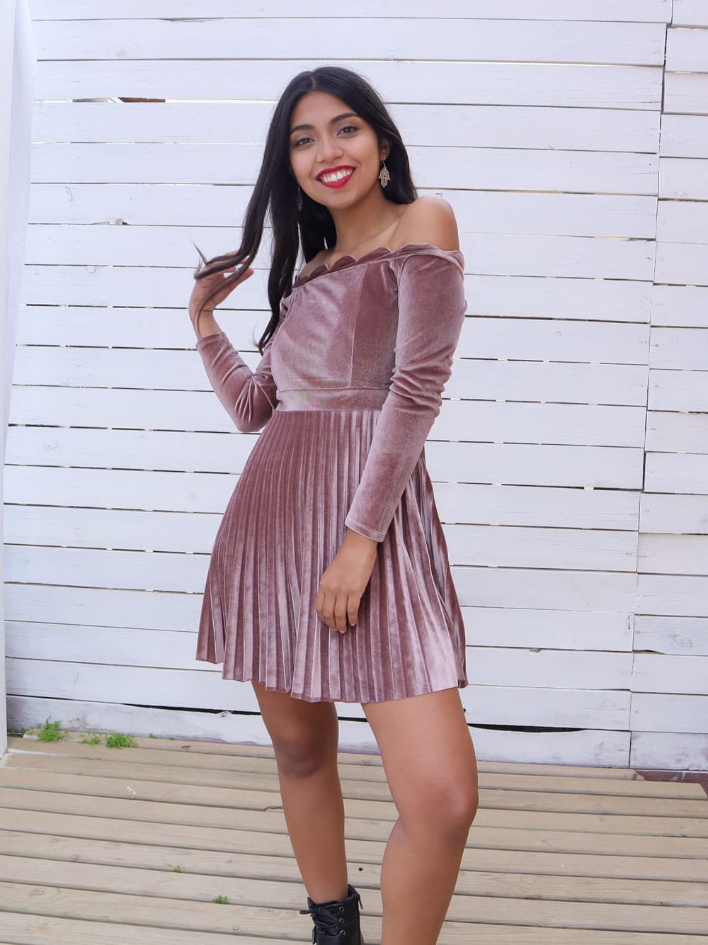 Asos — Vestido Terciopelo Escote Bardot · Talla <XS