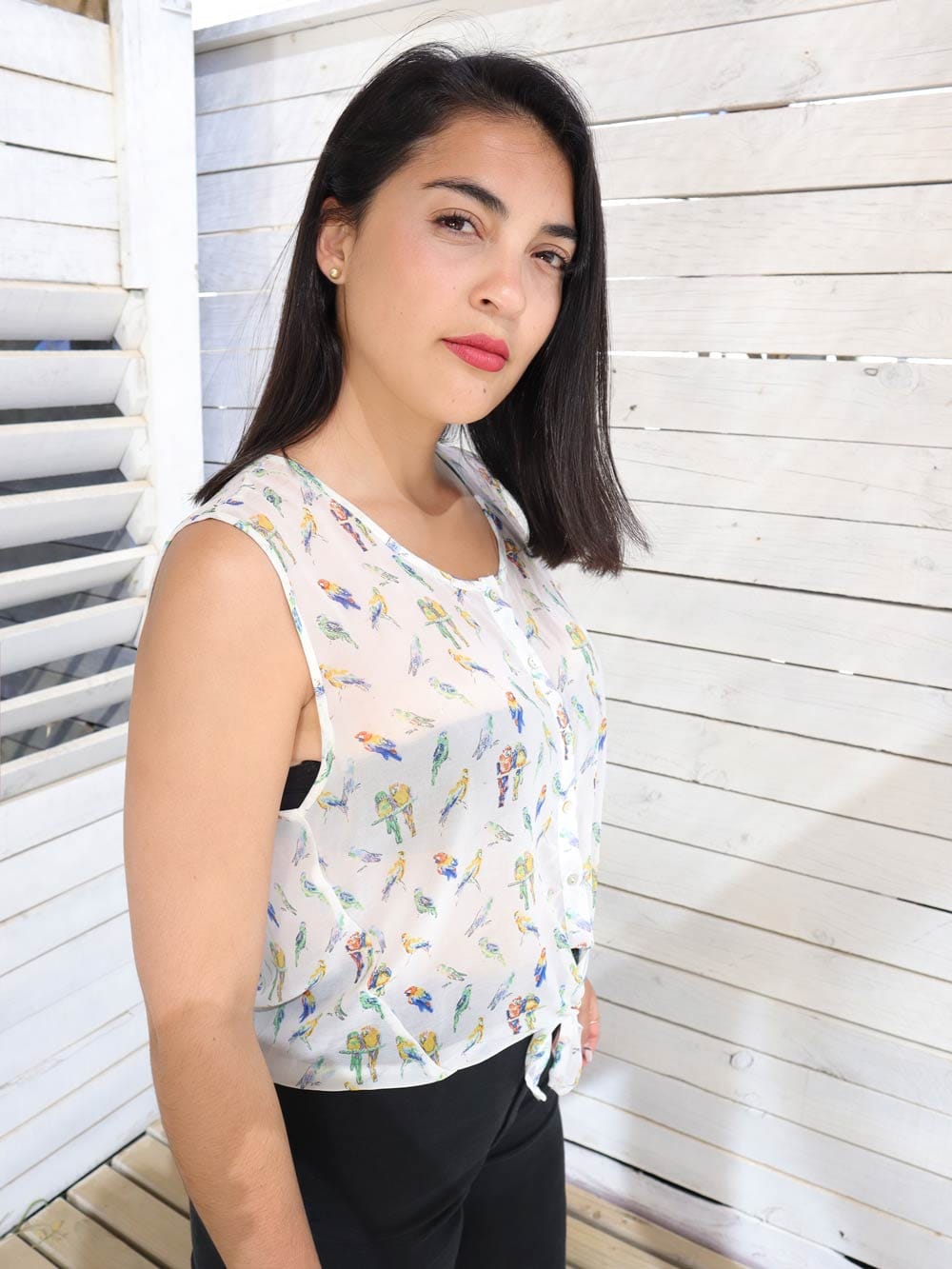 Polera Blusa Estampado Papagayo